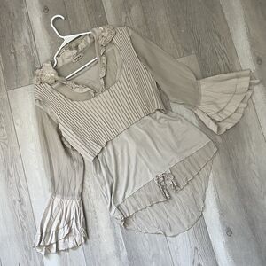 Balletcore Layered Blouse pleated corset ruffle womens Beige medium rennaisance